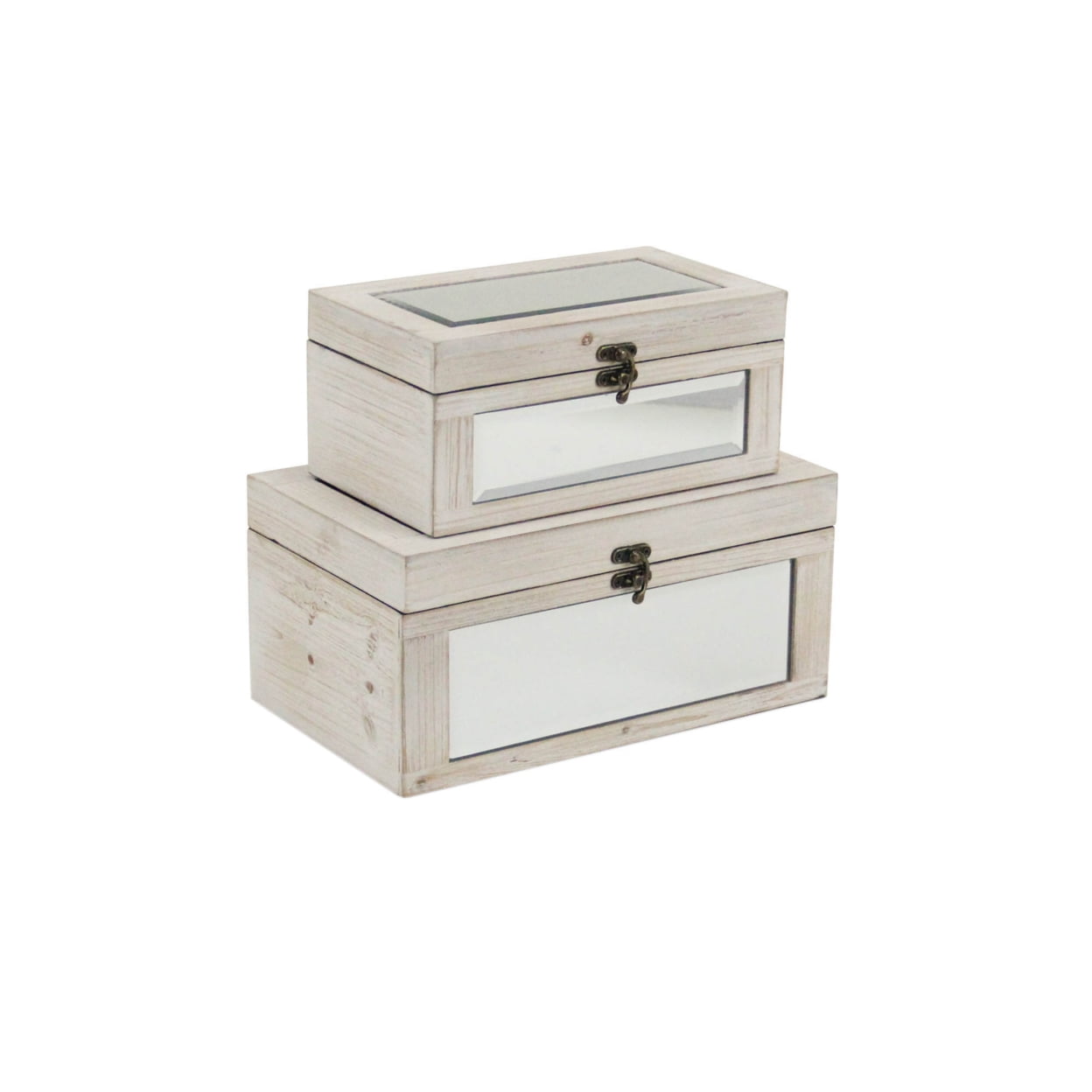 Cheungs Set Of 2 White Mirrored Wood Boxes