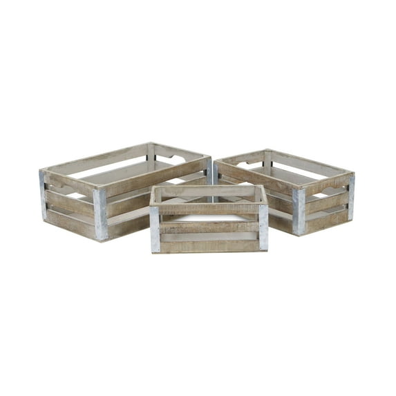Cheungs Slatted Wood 3 Piece Crate Set