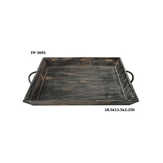 Cheungs Solid Wood Tapered Decor Tray with Metal Handles