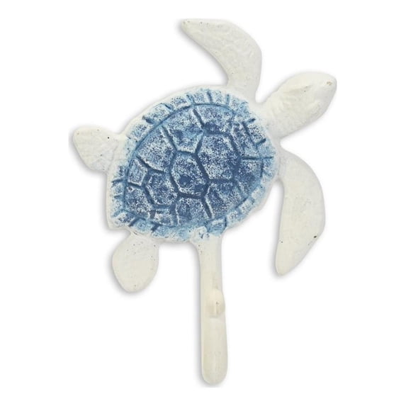 Cheungs 6122BL Solva Turtle Cast Iron Wall Hook - Blue & White