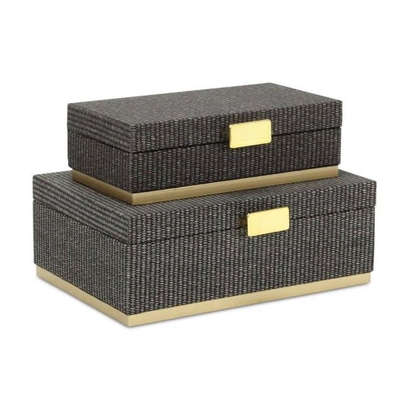 Strandiva Gray Woven Themed Rectangle Box Set - Gold Metal Base -