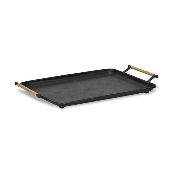 Cheungs 6150BK Syla Black Metal Tray with Wicker Wrapped Handles