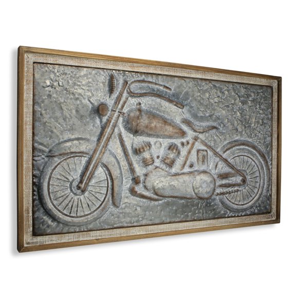 Cheungs Wood Framed Metal Motorcycle Wall Decor