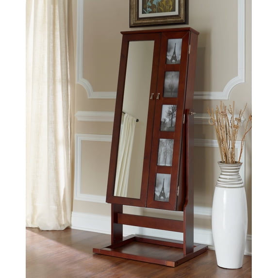 Cheval Photo Jewelry Armoire with 5-Photo Display, Cherry