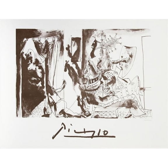 Chevalier en Armure- Page et Femme Nue- Lithograph on Paper - Black and White