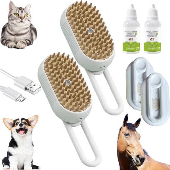 Horse Steam Brush, 3-in-1 Self-Cleaning Steam Pet Brush for Shedding, Silicone Bristle Head 360° Rotating Pet Steam Brush for Horses