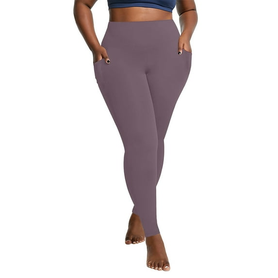 Cheveni Plus Size Leggings for Women with Pockets X-4XL High Waist Stretchy Womens Soft Pants Workout Yoga Purple 4XL