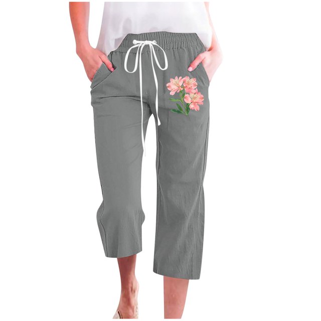 Cheveni Yoga Capris for Women Casual Print Elastic Loose Pants Straight