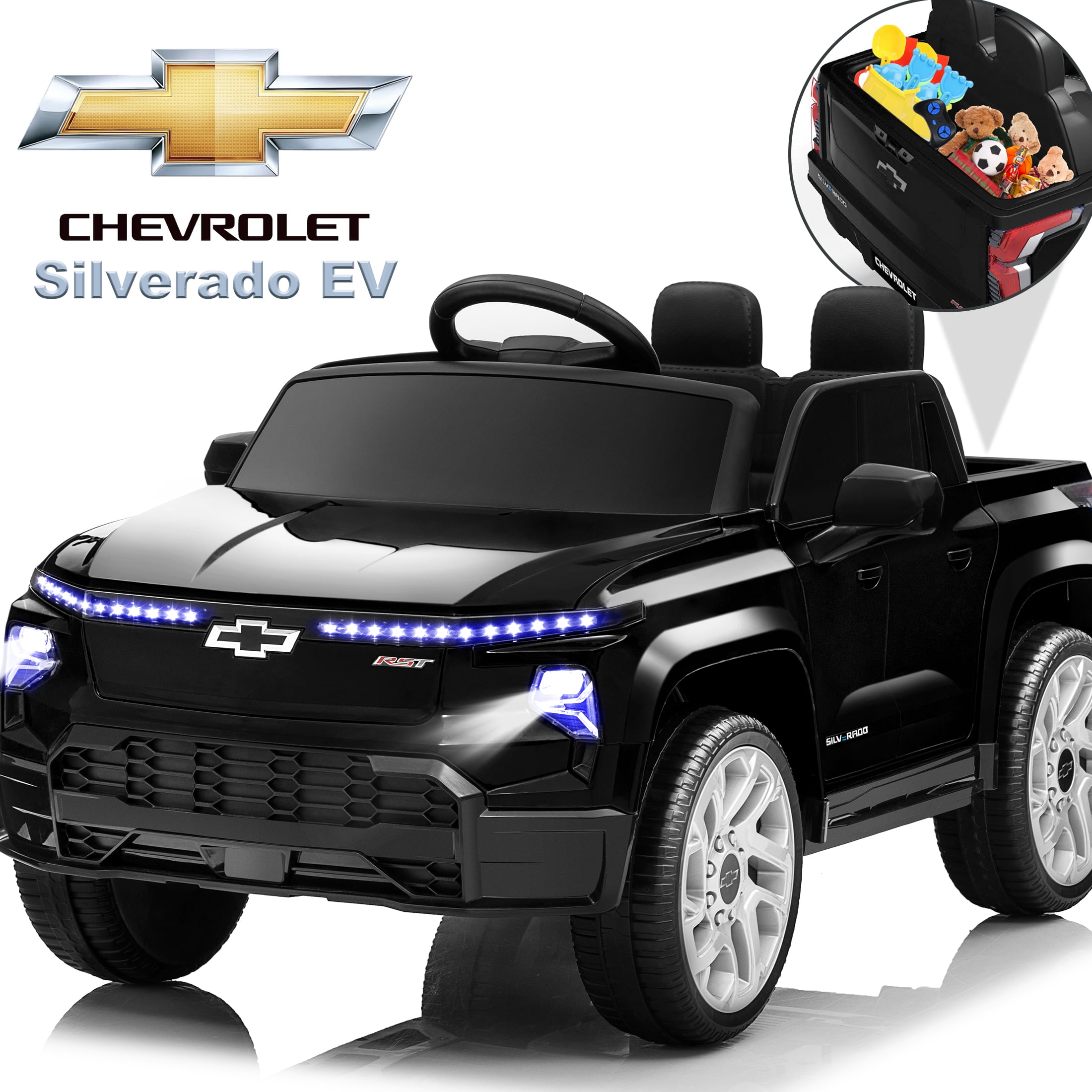 Chevrolet Silverado EV 12V Kids Ride on Car, Wisairt Battery Powered Electric Vehicle w/ Remote Control (Black)