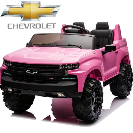 Chevrolet 24 V Ride on Cars for Kids, Licensed Chevrolet Silverado 2 Seater Powered Ride On Toys Cars with Remote Control, Electric Car for Kids 3-8 w/Music Player/LED Headlights/Safety Belt, Pink