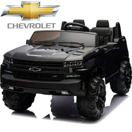 Chevrolet 24 V Ride on Cars for Kids, Licensed Chevrolet Silverado 2 Seater Powered Ride On Toys Cars with Remote Control, Electric Car for Kids 3-8 w/Music Player/LED Headlights/Safety Belt, Black