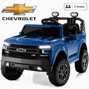 Conchico Chevy Silverado 2 Seater 24V Powered Ride on Truck Toy with Remote Control, Music, Durable Wheels, Blue