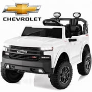 Conchico Chevy Silverado 2 Seater 24V Powered Ride on Truck Toy with Remote Control, Music, Durable Wheels, White