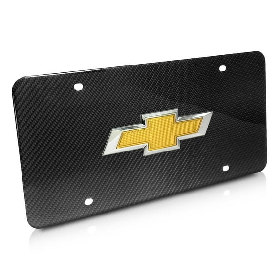 Chevrolet 3D Golden Logo on Genuine Carbon Fiber License Plate