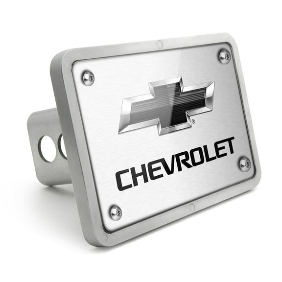 Chevrolet Black Logo UV Graphic Brushed Silver Billet Aluminum 2 inch Tow Hitch Cover
