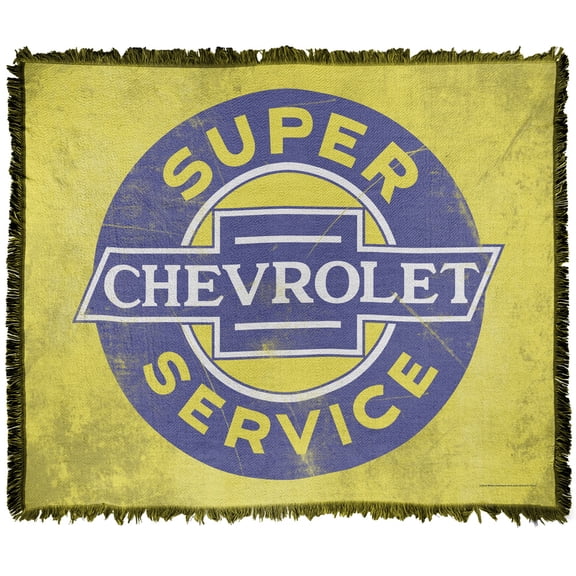 Chevrolet Blanket, 50'x60' Chevy Super Service Woven Tapestry Cotton Blend Fringed Throw Blanket
