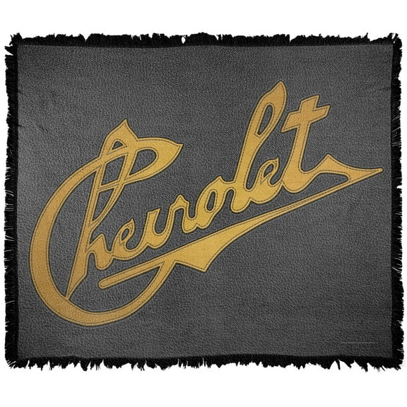 Chevrolet Blanket, 50'x60' Stitched Chevrolet Script Woven Tapestry Cotton Blend Fringed Throw Blanket