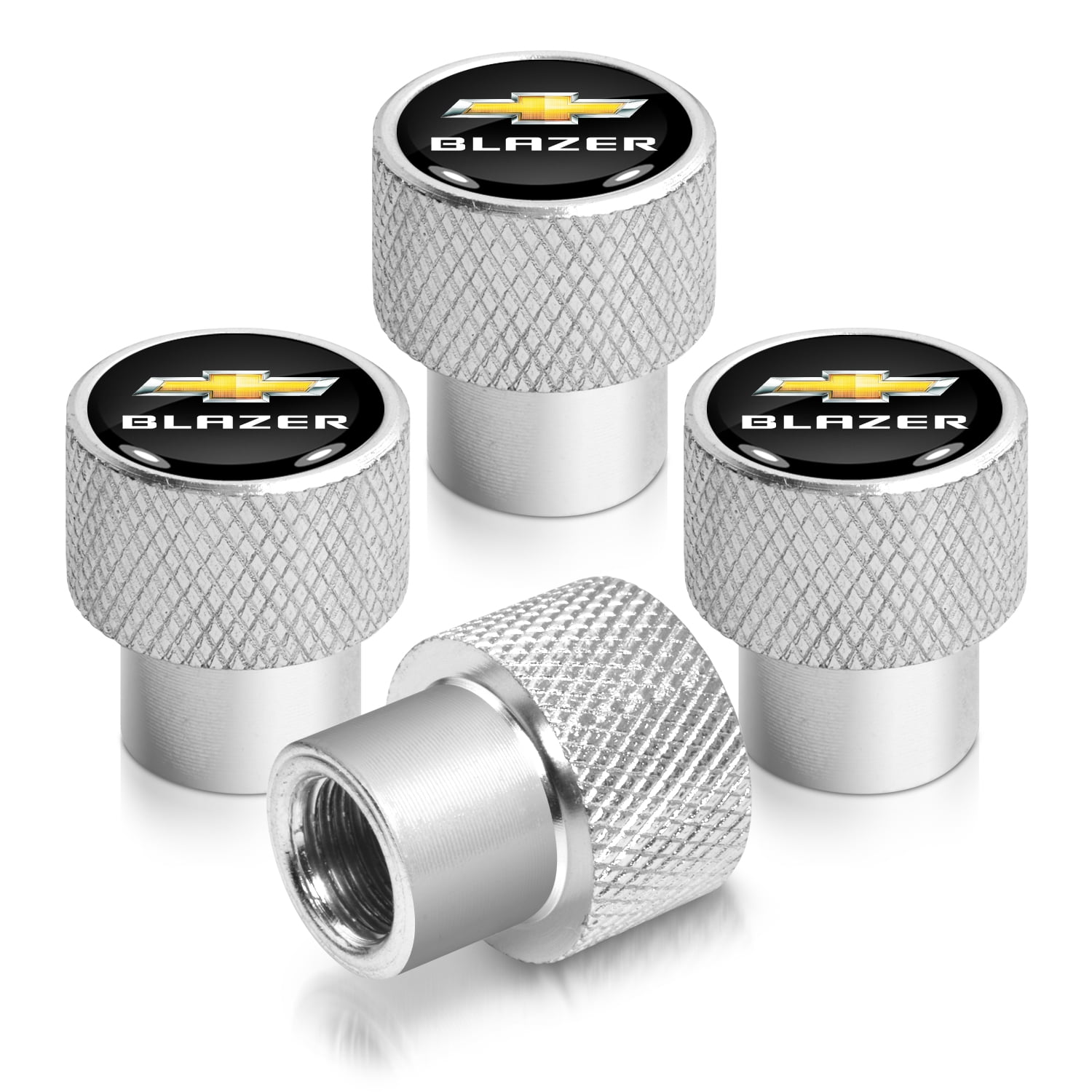 Chevrolet Blazer Logo in Black on Shining Silver Aluminum Tire Valve Stem Caps