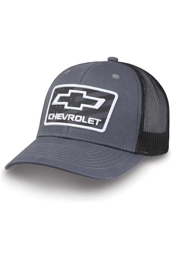 Chevrolet Bowtie American Flag Patch Hat - Chevy Snapback Cap - Officially Licensed by GM Gray