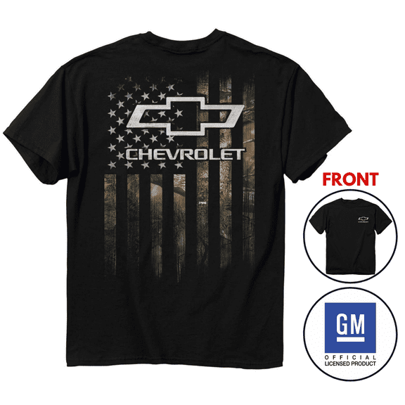 Chevrolet Bowtie Logo Camouflage USA Flag Cotton T-Shirt Black Official Licensed (3XL)