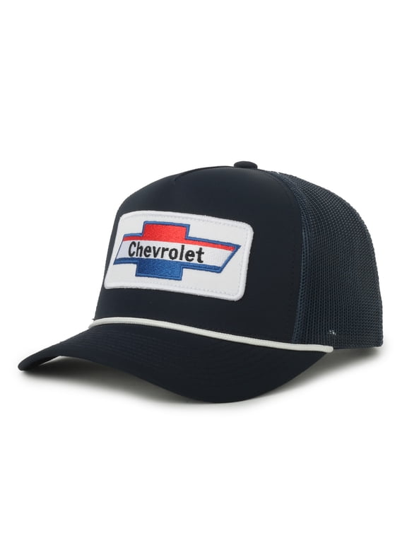 Bowtie Logo Structured Trucker Hat, Navy, White Rope Accent, Adjustable Snapback