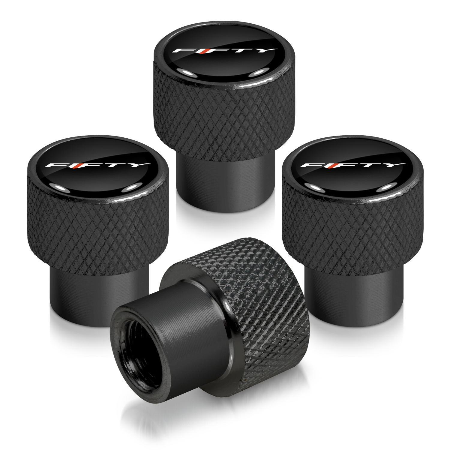 Chevrolet Camaro 50 Years in Black on Black Aluminum Tire Valve Stem Caps