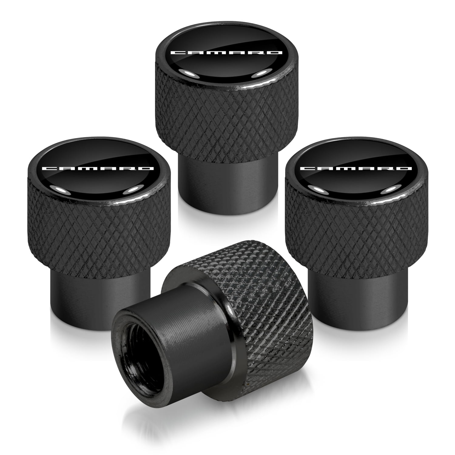 Chevrolet Camaro Logo in Black on Black Aluminum Tire Valve Stem Caps