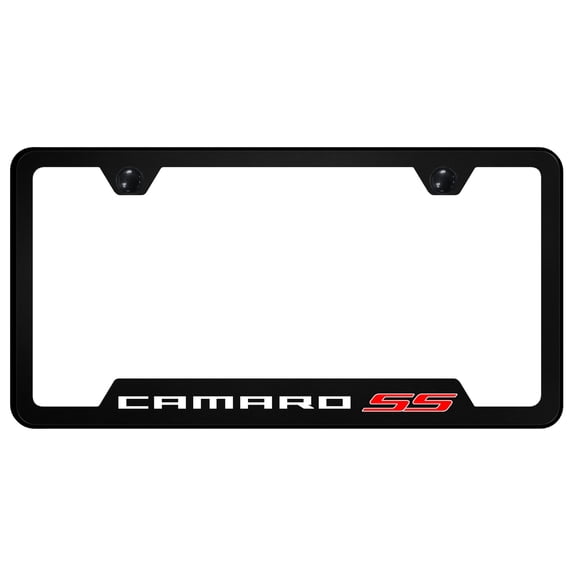 Chevrolet Camaro SS Notched License Plate Frame Logo on Black Polycarbonate