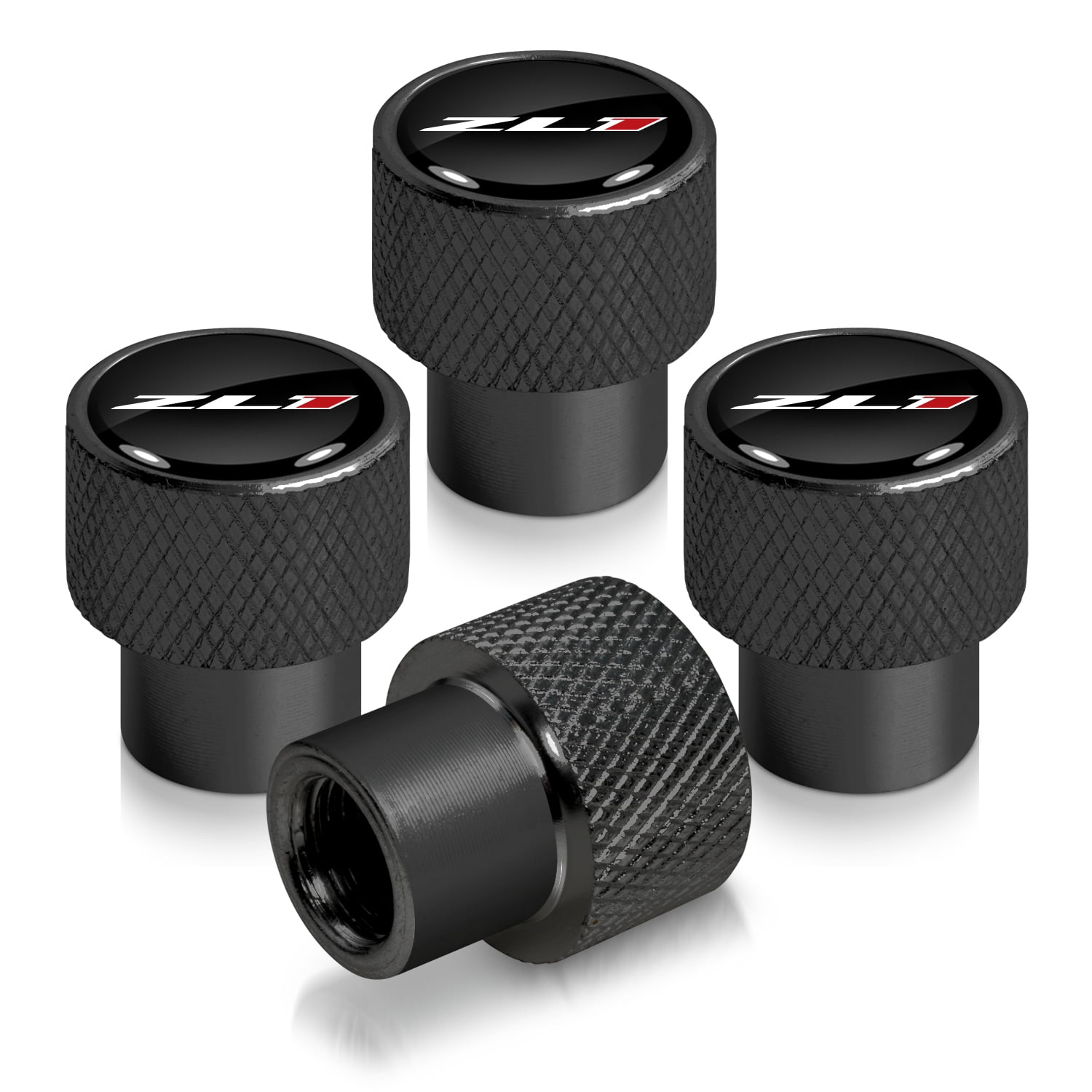 Chevrolet Camaro ZL1 Logo in Black on Black Aluminum Tire Valve Stem Caps