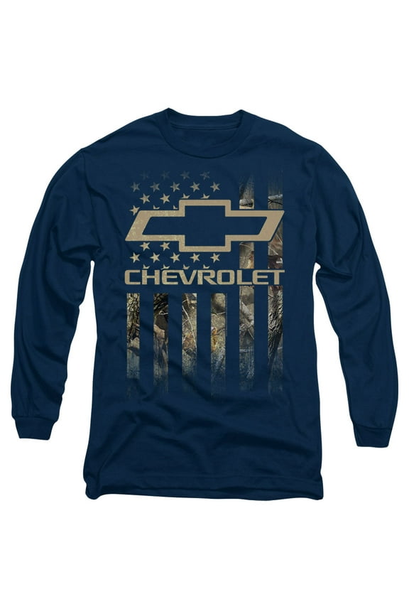 Chevrolet Camo Flag Long Sleeve Adult 18/1 T-Shirt Navy