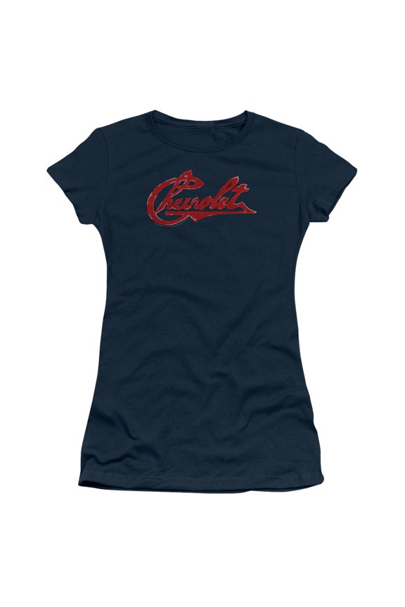 Chevrolet Chevrolet Script Distressed S/S Junior Women's T-Shirt Sheer Navy