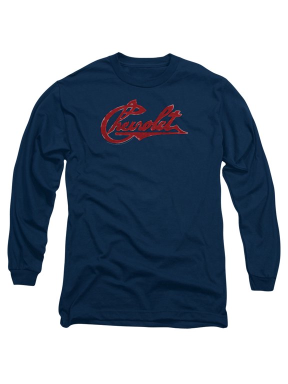 Chevrolet Chevrolet Script Distressed Long Sleeve Adult 18/1 T-Shirt Navy