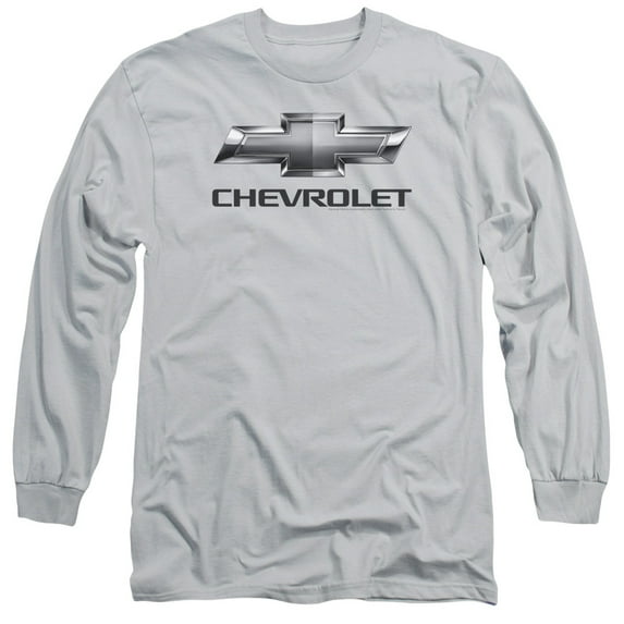 Chevrolet Chevy Bowtie Long Sleeve Adult 18/1 T-Shirt Silver