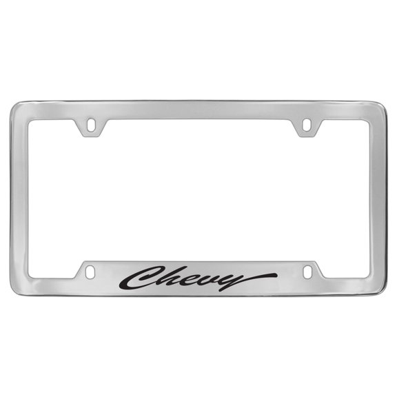 Chevrolet Chevy script wordmark chrome plated metal license plate frame holder