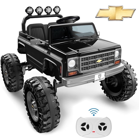 Chevrolet Cheyenne 24V 7Ah Kids Ride on Truck Car, Wisairt 2 Seater Battery Powered Electric Vehicle w/ Remote Control, LED Lights, Music, Electric Car for Kids Ages 3-8, Black