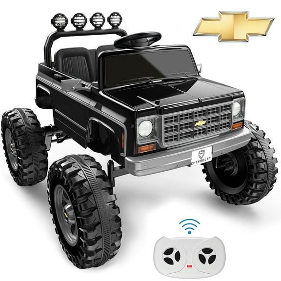 Chevrolet Cheyenne 24V 7Ah Kids Ride on Car, Wisairt 2 Seater Battery Powered Electric Vehicle w/ Remote Control, LED Lights, Music, Electric Car for Kids Ages 3-8(Black)