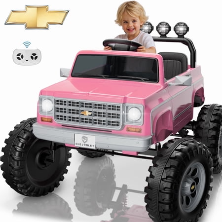 Chevrolet Cheyenne 24 Volt Ride on Toys with Remote, Ride on Truck for Big Kids 3-8 Years, Wisairt Power Car Wheels with 2 Seater, Pink