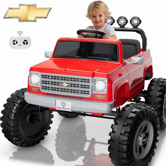 Chevrolet Cheyenne 24 Volt Ride on Toys with Remote, Ride on Truck for Big Kids 3-8 Years, Wisairt Power Car Wheels with 2 Seater, Red