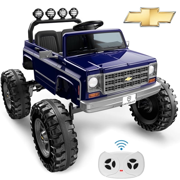 24V Ride on Car 2 Seater, Licensed Chevrolet Cheyenne Powered Ride on Toy Truck with Remote Control, 4 Wheels Electric Vehicle Giftable Toy Car for Kids Aged 3-8, Spring Suspension, Blue-Purple