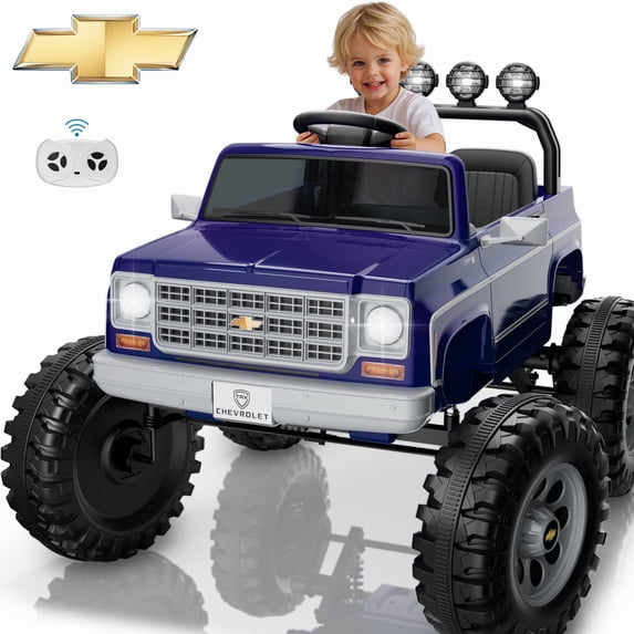 24V Ride on Car 2 Seater, Licensed Chevrolet Cheyenne Powered Ride on Toy Truck with Remote Control, 4 Wheels Electric Vehicle Giftable Toy Car for Kids Aged 3-8, Spring Suspension, Blue