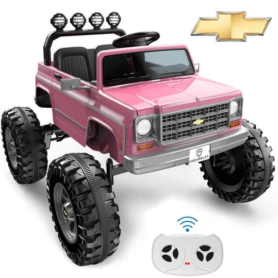 24V Ride on Car 2 Seater, Licensed Chevrolet Cheyenne Powered Ride on Toy Truck with Remote Control, 4 Wheels Electric Vehicle Giftable Toy Car for Kids Aged 3-8, Spring Suspension, Pink