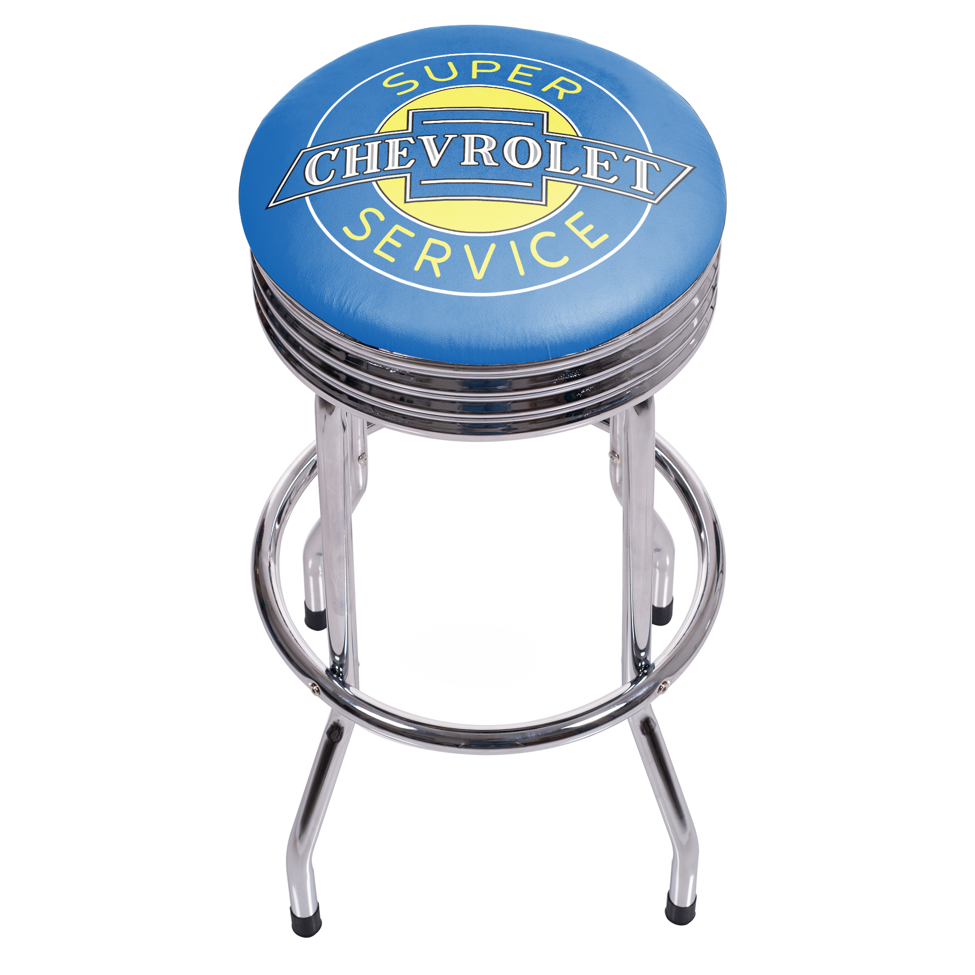 Chevrolet Bowtie Shop Stools with Backrest Blue or Black GB893, Chevy  Garage Bar Stools - California Car Cover Co.