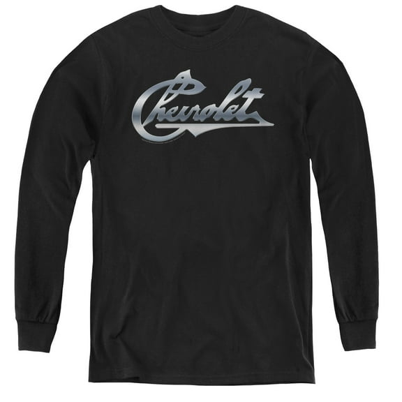Chevrolet Chrome Vintage Chevy Bowtie Youth Long Sleeve T-Shirt Black
