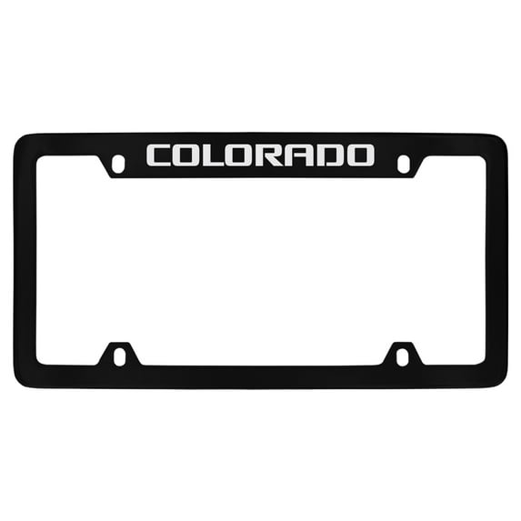 Chevrolet Colorado wordmark black coated metal license plate frame holder