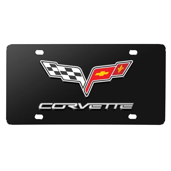 Chevrolet Corvette C6 3D Logo Black Metal License Plate
