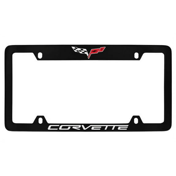 Chevrolet Corvette C6 Black Coated Metal Top Engraved License Plate Frame Holder