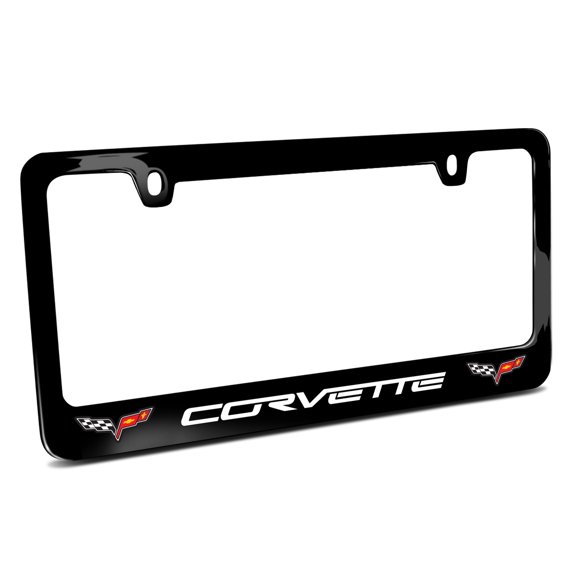 Chevrolet Corvette C6 Dual Logo Black Metal License Plate Frame