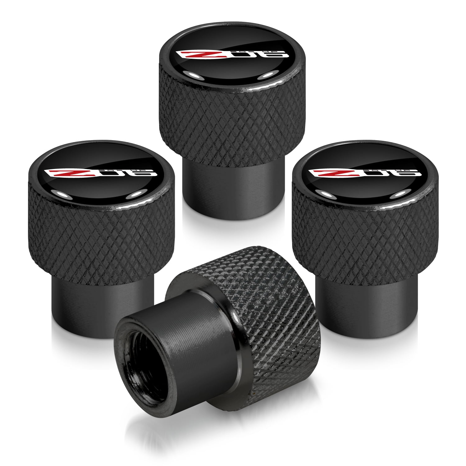 Chevrolet Corvette C6 Z06 Logo in Black on Black Aluminum Tire Valve Stem Caps