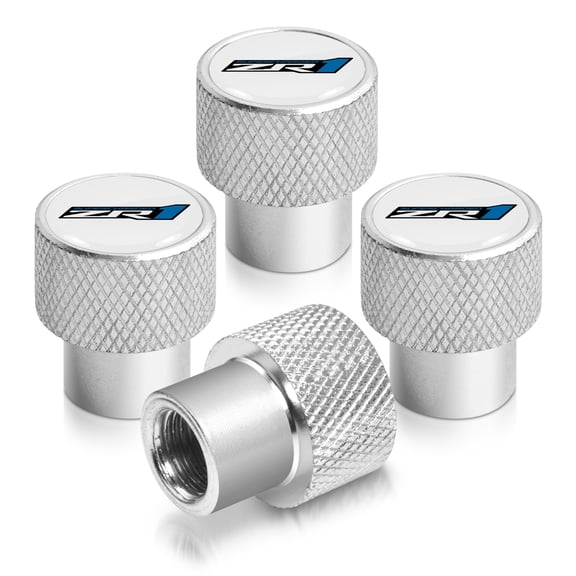 Chevrolet Corvette C6 ZR1 White on Shining Silver Aluminum Tire Valve Stem Caps