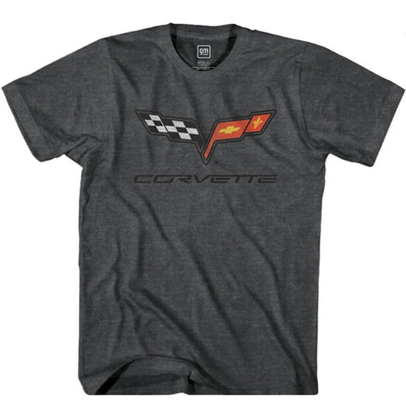Chevrolet Corvette Crossed Flags Vintage Logo T-Shirt Charcoal